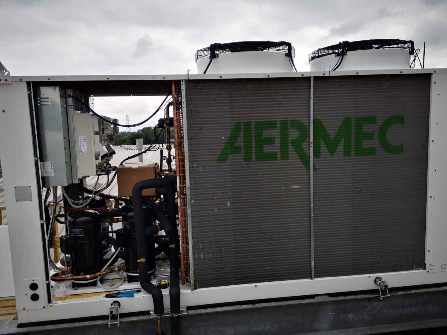 Inside image of an aermec machine with some wires
